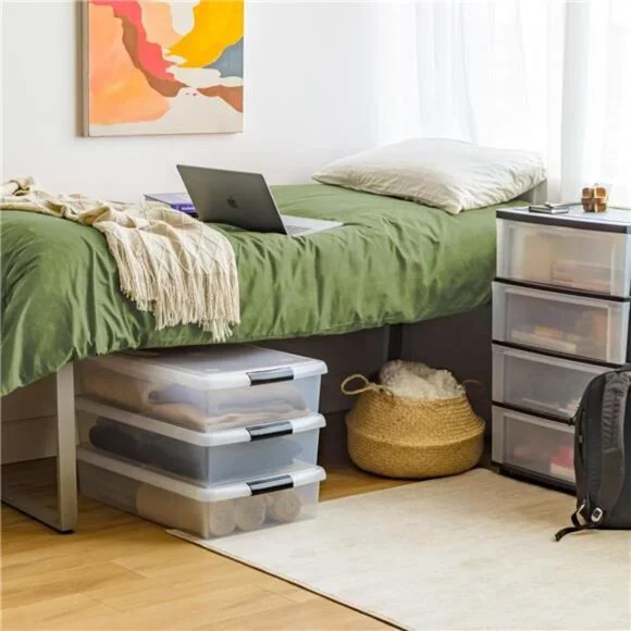 40 Qt Plastic Under Bed Storage Nestable Organizer Bin Container with Secure Lid